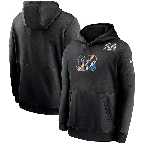 Men's Cincinnati Bengals Black Crucial Catch Sideline Performance Pullover Hoodie 2020